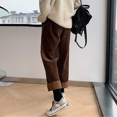 Lizakosht Spring Autumn Women Corduroy Pant Fashion High Waist Female Straight Pants Streetwear Casual Women Trousers Plus Size