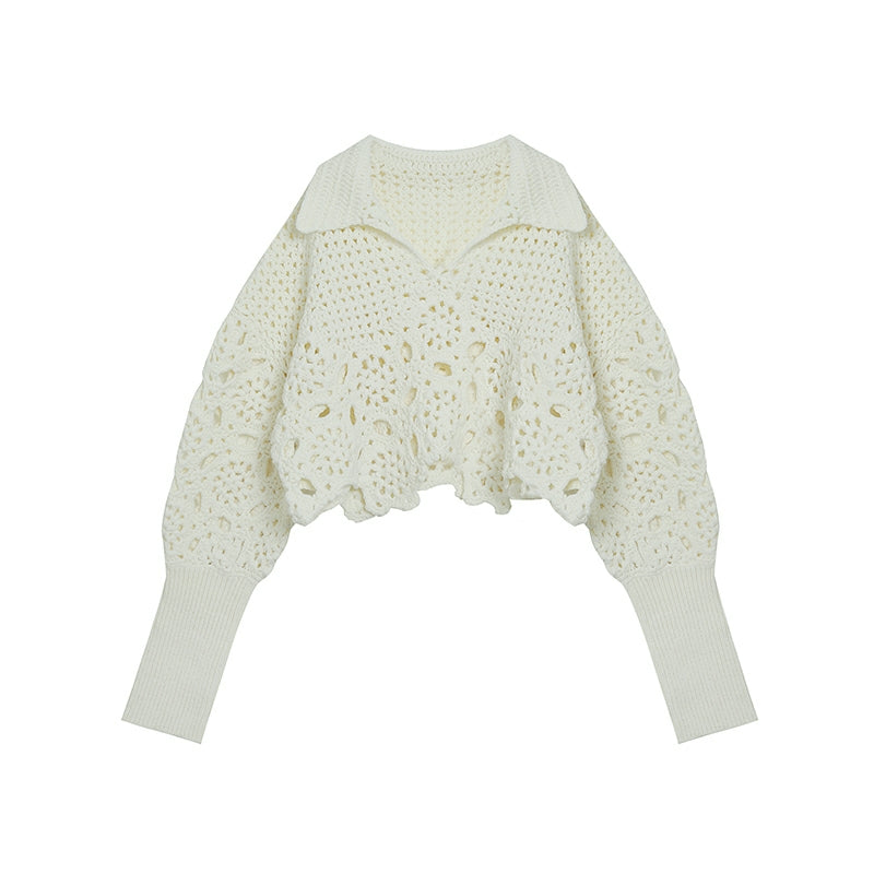 New  Spring Autumn Women Sweater Pullovers Knitted Korean Fashion Hollow Out Irregular Jumpers Short Tops