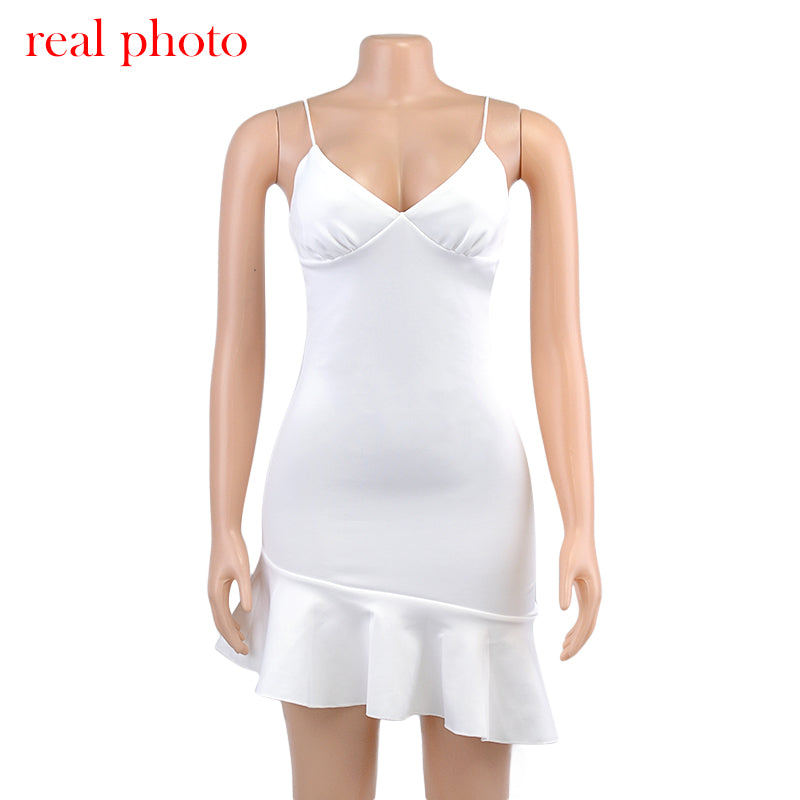 Lizakosht  Spaghetti Straps Ruffles Mini Dress Club Party Elegant Sleeveless Slip Women's Summer Sundress Outfits Holiday