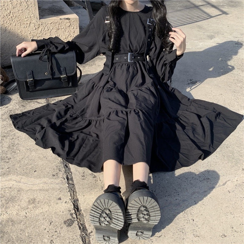 Lizakosht Women's Gothic Lolita Dress Goth Punk Gothic Harajuku Mall Goth Style Bandage Black Dress Emo Clothes Dress Spring