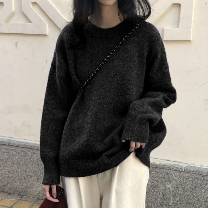 Sweater women's new autumn winter 2021 Korean Hong Kong style simple jerseys loose grunge female all-match warm knit sweater