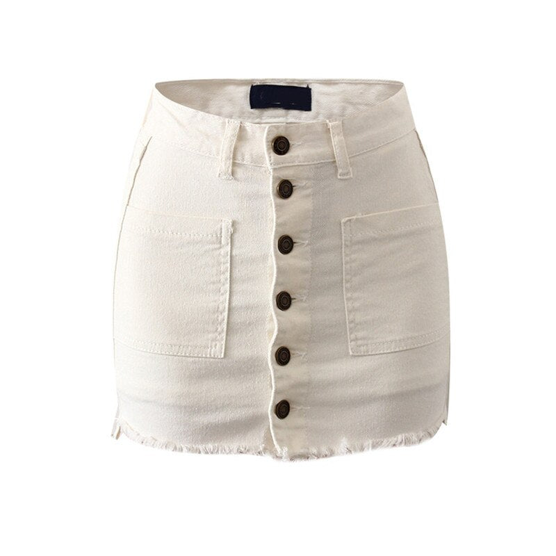 Streetwear Summer White Mini Skirts Y2k High Waisted Single Breasted High Waisted Jeans  Tight Skirt Shorts Aesthetic