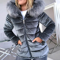 Lizakosht Winter Velvet Jacket Jacket Women's Cotton Padding Fashion Hooded Fur Collar Thick Warm Jacket Winter Snow Jacket Streetwear