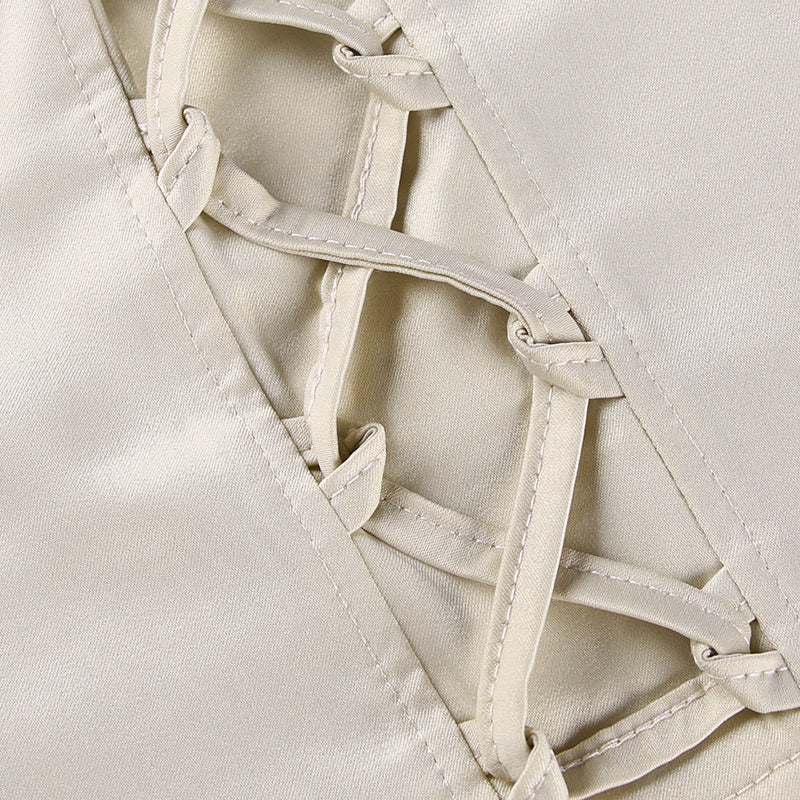 Lizakosht  Ruched Lace Up Backless Camisole Tops For Women Elastic Sleeveless Front Cross Summer Slim Sexy Girl Cropped Top 2021