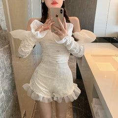 Playsuits Bodycon Bodysuits Ruffles Flare Sleeve Sexy Style Club Jumpsuits for Women spring autumn Off Shoulder Slash Neck