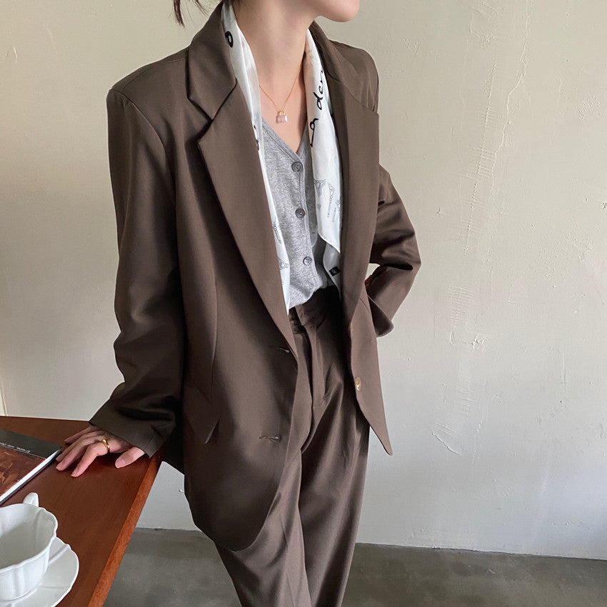 New Fashion Vintage Blazer Pants Suit OL Elegant Business Wear Blazers + High Waist Wide Leg Pants Suits 2 Piece Set