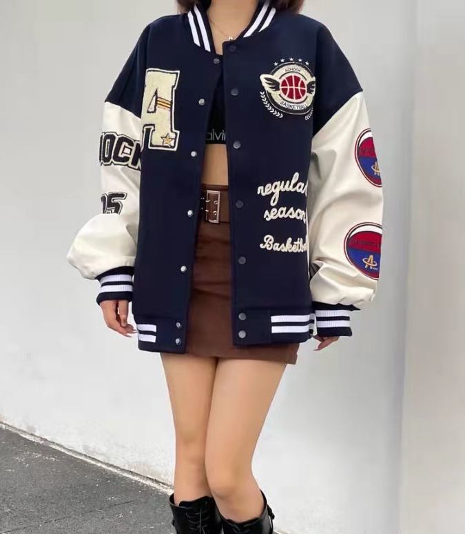 American retro letter embroidery flocking Y2K street hip-hop baseball uniform jacket female new college style couple outfit