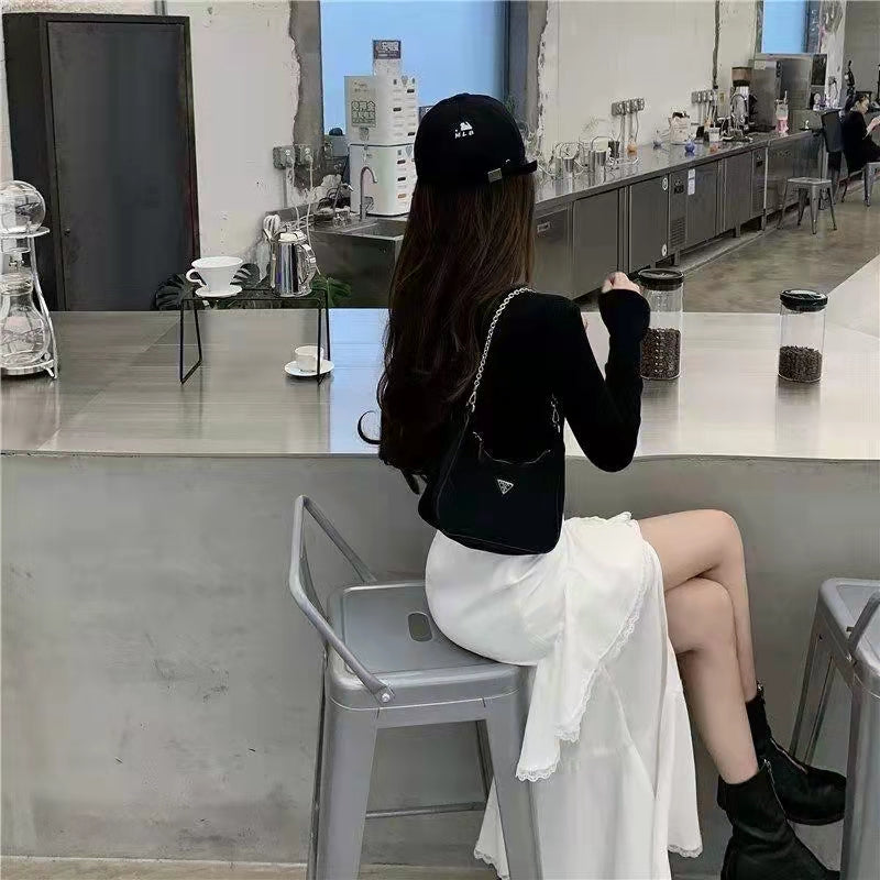 Casual High Waist Irregular Skirt Women White Korean Designer Ruffles Split Skirt Slim Office Lady Streetwear Chic Party Clothes