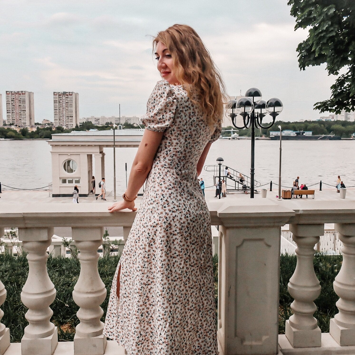 Summer Dress For Women 2022 Puff Sleeve Midi Dress Vintage Square Neck Floral Print Split Sundress Holiday Casual Dresses Women