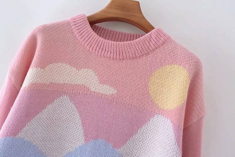 Warm Y2K fall/winter pullover sweater new pink cute loose wild pullover round neck pink sweater
