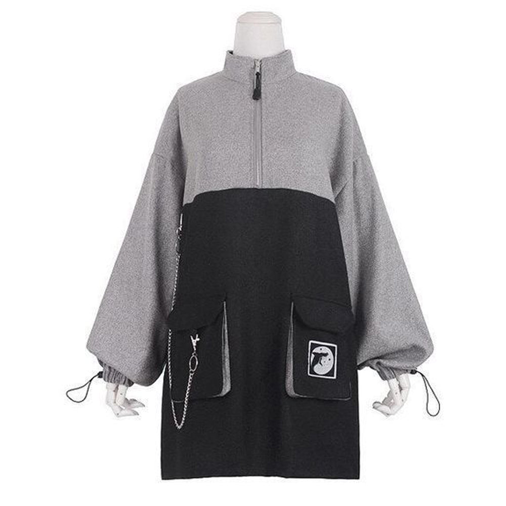 Retro Vintage Women Gothic Girls Punk Mini Dress High Waist Long Sleeve Hat Collar Sexy Gry Black Lolita Plus Size Jurken
