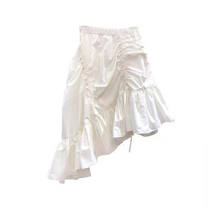 Lizakosht  Summer New High Waist Asymmetrical Skirt Irregular Fishtail Streetwear Skirt Elastic Waist Harajuku Loose  Ruffle Skirt