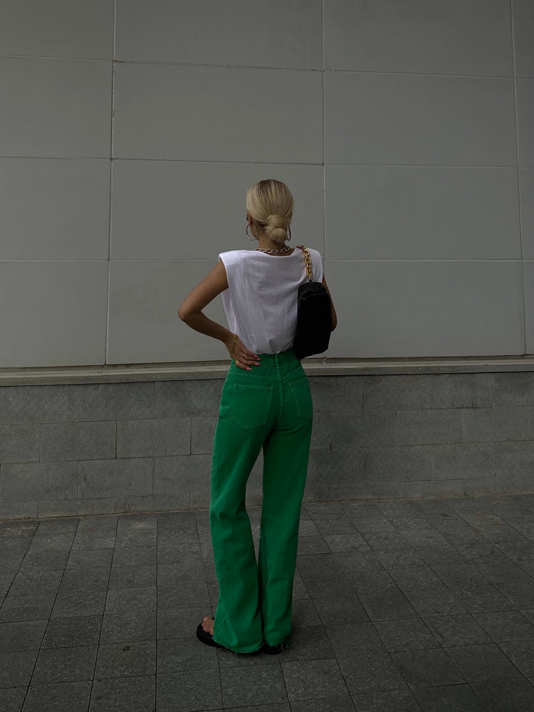 Candy Color High Waist Straight Wide Legs Pants Thin Jeans Women's Green Pants Denim Trousers Fashion Korean Women M8A