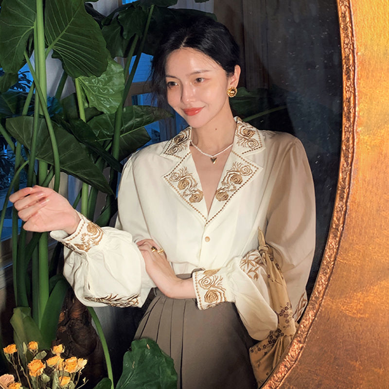 Lizakosht Elegant Blouse Women Autumn Floral Long sleeve Top Female Office Lady Casual Designer French Korean Women Blouses Fashion