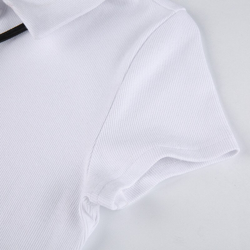 Womens Dresses New Arrival Summer Preppy Style Turn-Down Collar Tie Short Sleeve Slit Tshirt Dress 2000s Tight Knit White Dress
