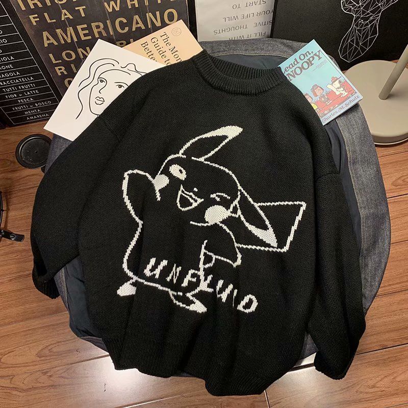 Oversied Thick Sweater Women Korean Pullover Street Casual Trend Y2k Loose Round Neck Lazy Couple Casual Printed Sweater Winter