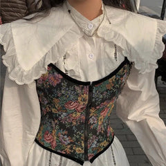 Vintage Floral Corset Tops To Wear Out Sexy Overbust Corsets Crop Top Bustier With Straps Blouse for Women Korean Fashion Tops