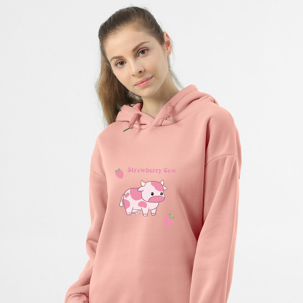 Cow Print Kawaii Hoodie Strawberry Casual Pullover Oversized Sweatshirt Aesthetic Clothes for Women Funny Hoodies Sudadera Mujer
