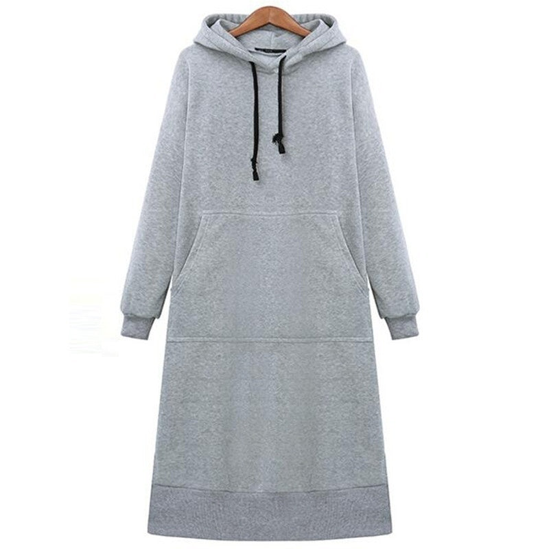 Women Loose Long Hoodie Casual Solid Color Hooded Sweatshirts Student's Autumn Winter Baggy Pullover Oversized Sweatshirt Dress