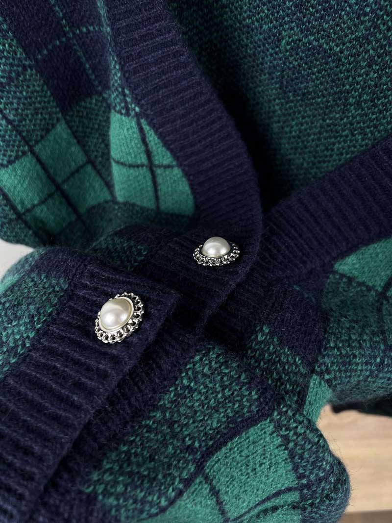Lizakosht  green plaid  long cardigan women warm V-Neck Long Sleeve sweater women autumn winter women tops new sweater