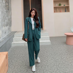 Spring Autumn Women's Blazer Suit Office Ladies Elegant Solid Pantsuit Female Casual Work Wear 2 Piece Set Clothes