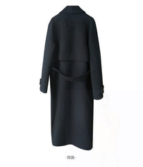Fall/Winter 2021black woolen coat women's fashion coat loose belt temperament is thin casual wool coat trench  Office Lady Long
