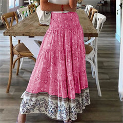 Lizakosht Sexy High Waist Boho Beach Long Skirts Womens Spring Summer Casual Bohemia Elegant Pink Maxi Skirt For Women 3xl