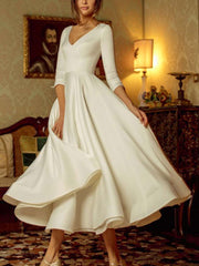 Wepbel Evening Formal Dress Robe Bustier V-neck Ball Dress Women Long Sleeve Slim Fits High Waist Swing Dress Solid Color