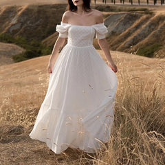 Elegant Embroidery Lace Dress Vintage White Summer Women Dresses Puff Sleeve Bandage Ladies Party Woman Dress Vestidos