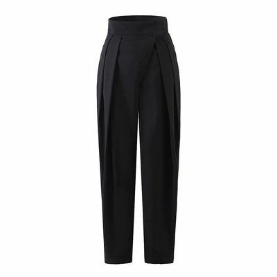 High Street Solid Color Pleated hook and loop fastener Suit Pants Autumn Korean Loose Casual Trousers Women Thin VEPH