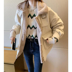 Bella 2022  new Women Solid Padded Thick Faux Fur Coat Female Pockets Warm Outerwear Long Sleeve Vintage Corduroy Winter Coat