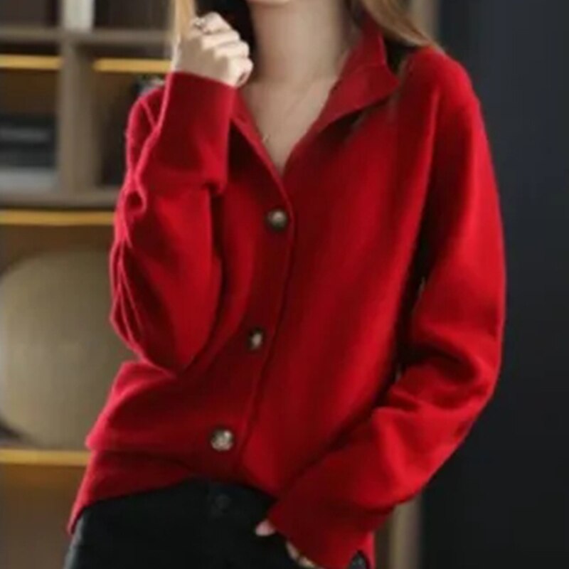 Lizakosht Sister Fara Spring Autumn V-Neck Knit Cardigan Sweater Women Single Breasted Sweaters Ladies Open Stitch Sweater Coat