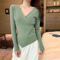 Bella 2022 new Sexy V-neck Slim Women Knit Sweater Y2k V-neck Bottoming Long Sleeve Lady Blouse All-match Autumn Pullover Tops