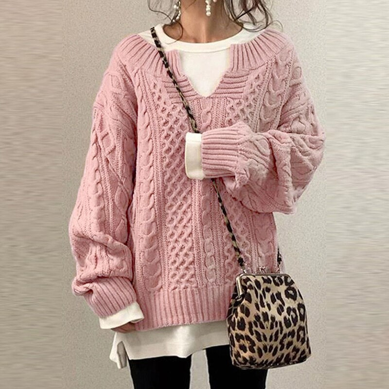 Lizakosht  Autumn New Design Fashion Solid Hollow Out Knitted Sweaters Jumper Women Spring Elegant V Neck Patchwork Lace Sweaters Ladies
