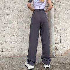 Brand New Women High Waist Suit Pants Solid Color Straight Long Trousers Women High Waisted Pants Casual Women Clothes