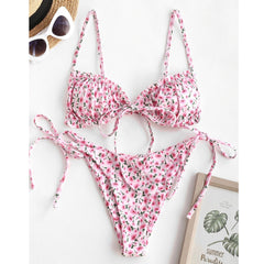Pink Floral Swimwear Women Bikini Set Push-up Bathing Suit Swimwear Beachwear Swimsuit Biquinis Feminino  brazilian bikini
