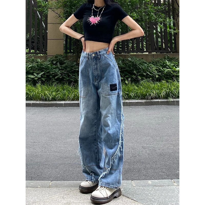Retro streetwear fashion sexy women's low-rise slim jeans women's flared pants low-rise jeans y2k pants