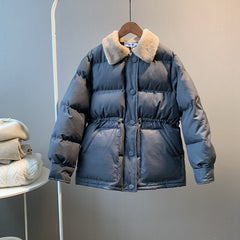 Warm Winter Down Jacket Women Fashion Cotton Padded Faux Fur Collar Parka Harajuku Overcoat Women Solid Female Outwear
