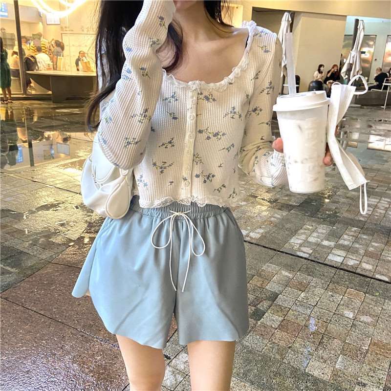 Women Cardigan Sweet Crop Top Design Patchwork Lace Floral Gentle Students All-match Retro Single Breasted Korean Style Chic Ins
