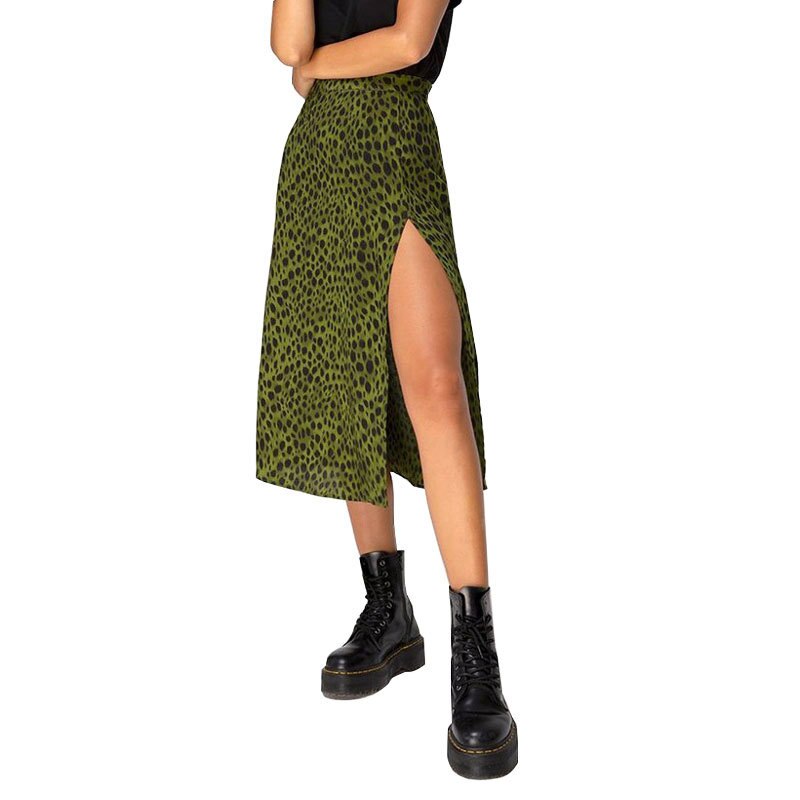 OUSLEE Spring/Summer Woman Summer Split Leopard Skirts Harajuku Chiffon Printing Split Skirts Streetwear Loose Sexy Skirts