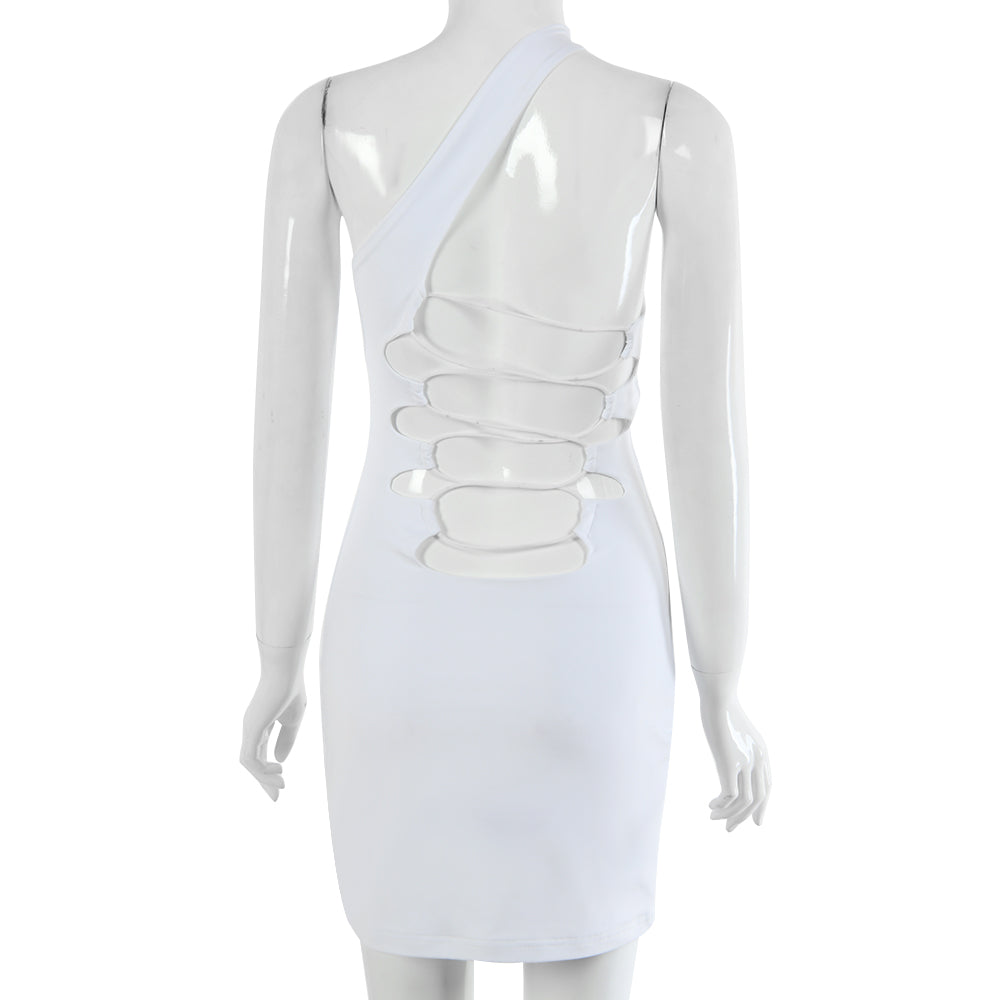 Lizakosht  Lace Up Bandage Cross Women Slit Mini Dress One Shoulder Sleeveless Bodycon Backless Sexy Streetwear Party Elegant Club