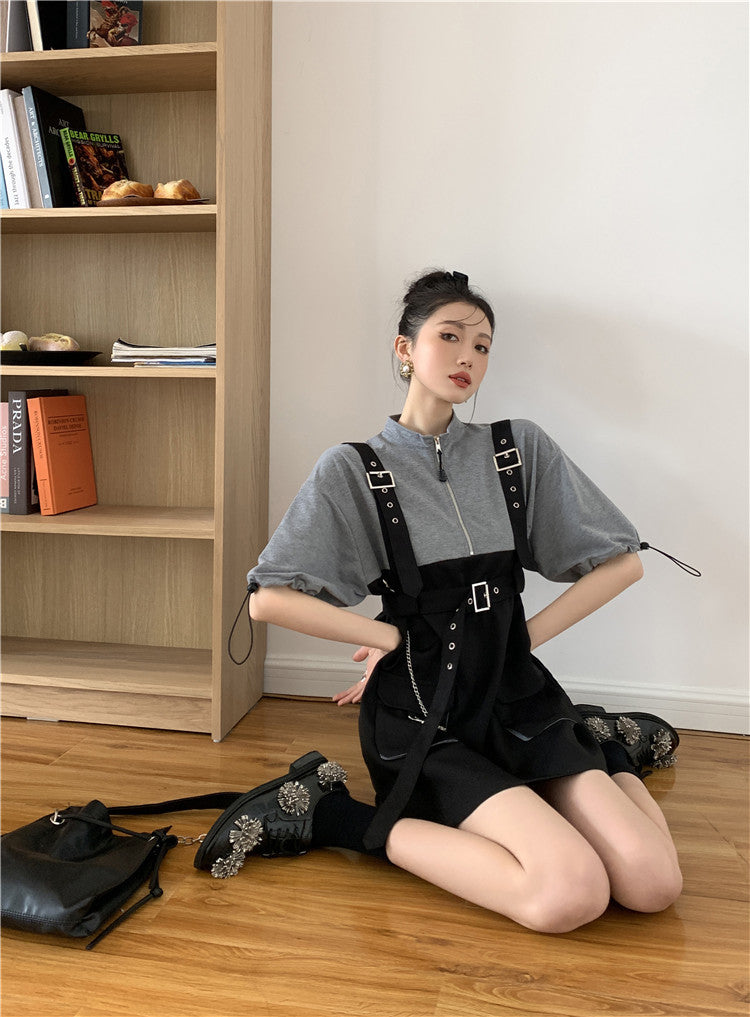 Retro Vintage Women Gothic Girls Punk Mini Dress High Waist Long Sleeve Hat Collar Sexy Gry Black Lolita Plus Size Jurken