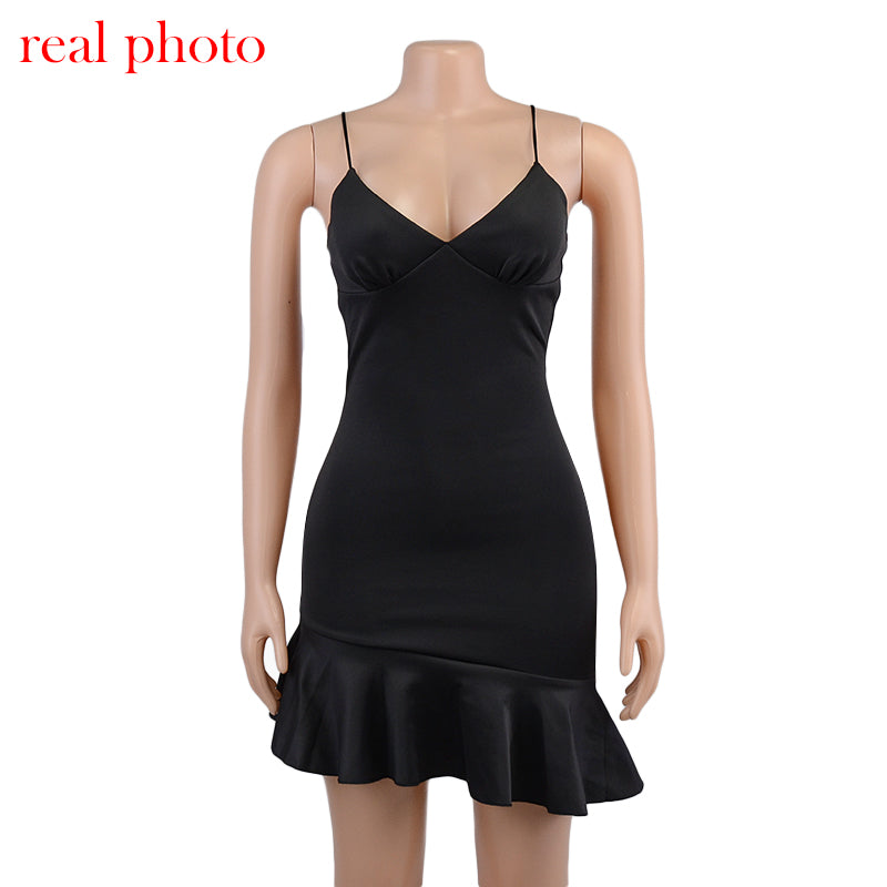 Lizakosht  Spaghetti Straps Ruffles Mini Dress Club Party Elegant Sleeveless Slip Women's Summer Sundress Outfits Holiday