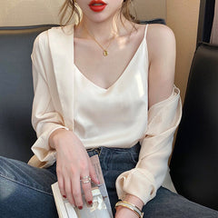 Korean Silk Women Tops Camis Woman Satin Tank Top Fashion Lady V-Neck Camis Women Sleeveless White Tops Sexy Halter Top XXXL