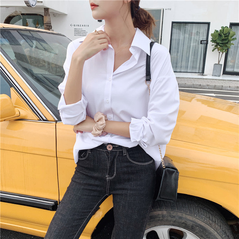 Lizakosht Summer New Arrival Women Solid Black Chiffon Blouse Long Sleeve Casual Shirt Women's Korean BF Style Chic Tops Feminina Blusa T0