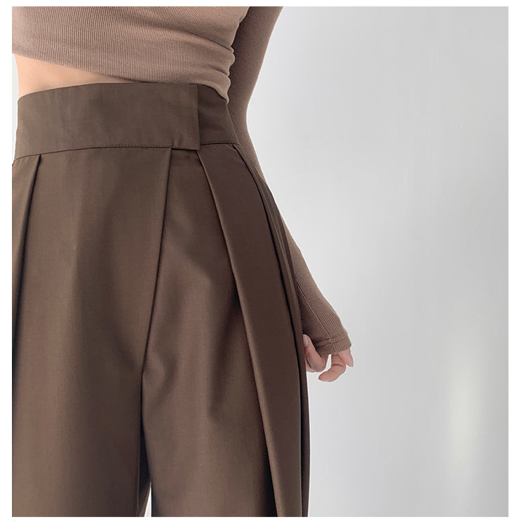 High Street Solid Color Pleated hook and loop fastener Suit Pants Autumn Korean Loose Casual Trousers Women Thin VEPH