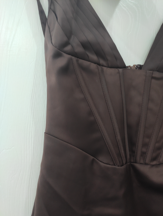 Hot Sale Ladies Women Spring Sexy V Neck Split Brown Midi Lady Dress 2022  Designer Fashion Evening Party Dress Vestido