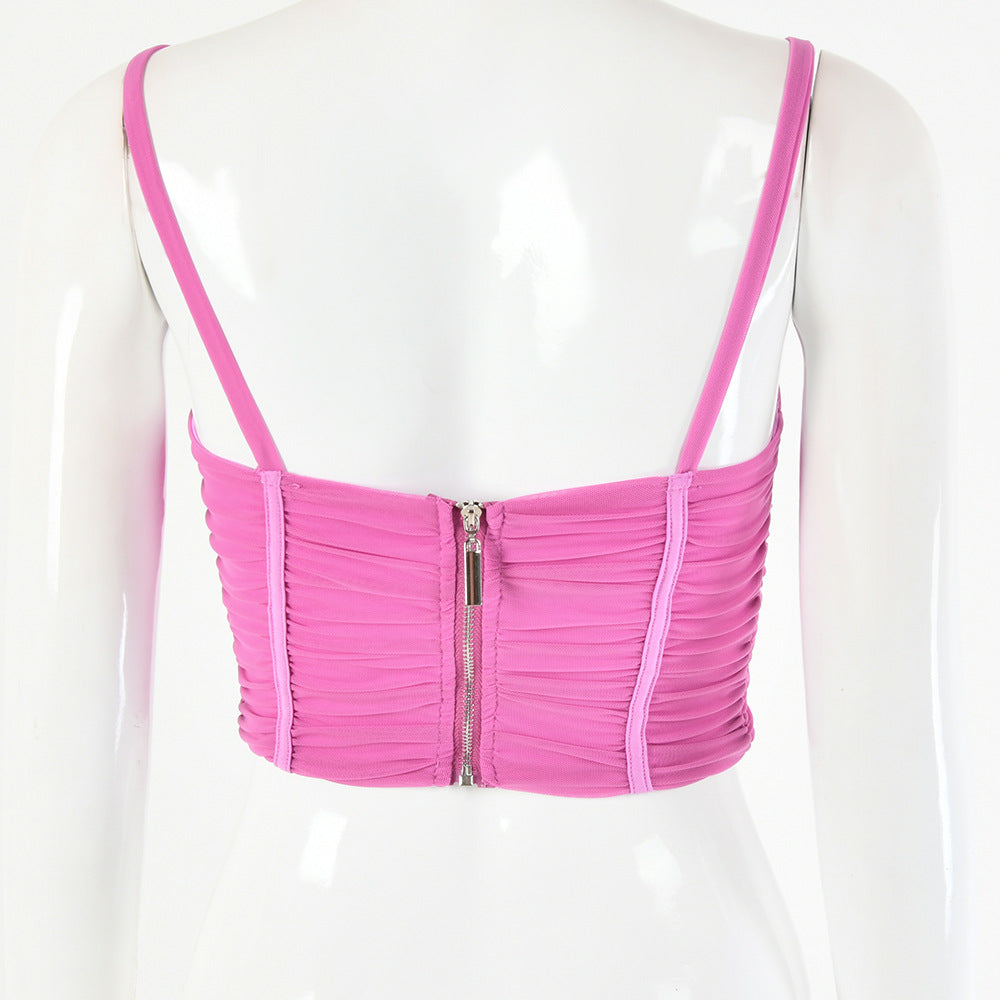 Tinastyle Drawstring Backless Zip Crop Top For Women Solid Irregular Sexy Top Ladies Summer Lace Up Bandage Bustier Corset Vest