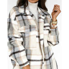 Winter Checked Women Jacket Turn Down Overcoat Warm Plaid Long Coat Oversize Thick Woolen Blends Female Streetwear