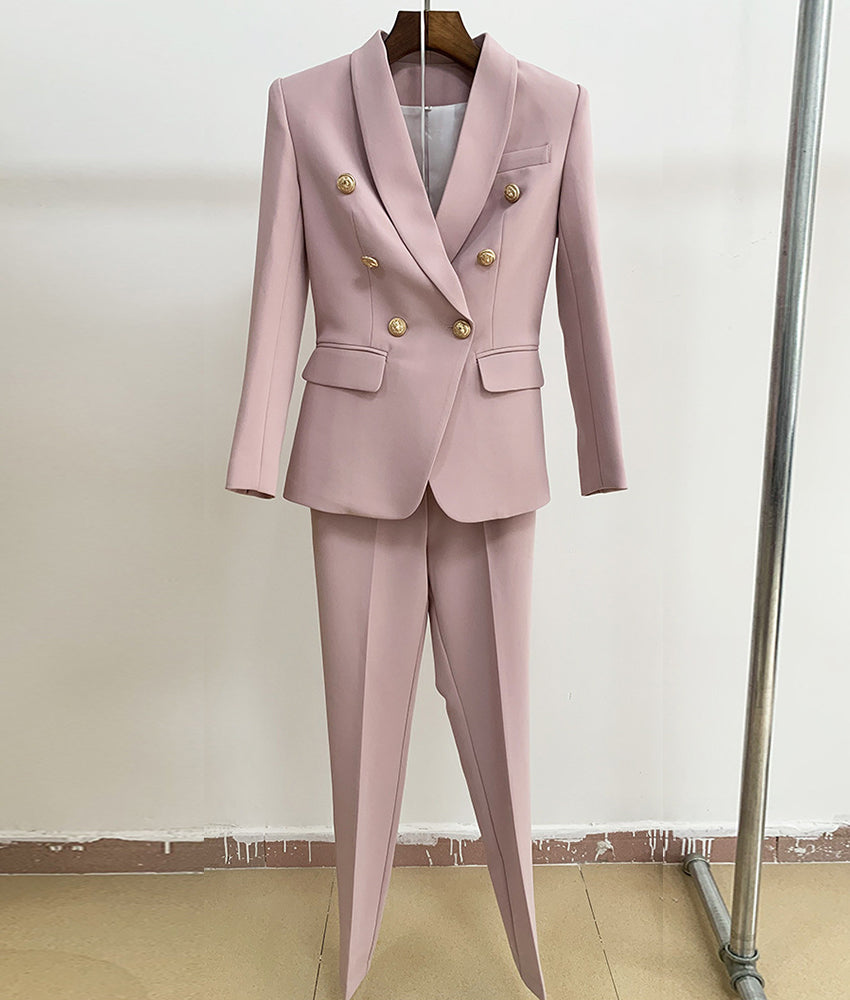 Office Ladies women's pantsuit Red Pink Business Classic Double-breasted Buttons Nine Blazer Pants Set Two Piece Formal Suits